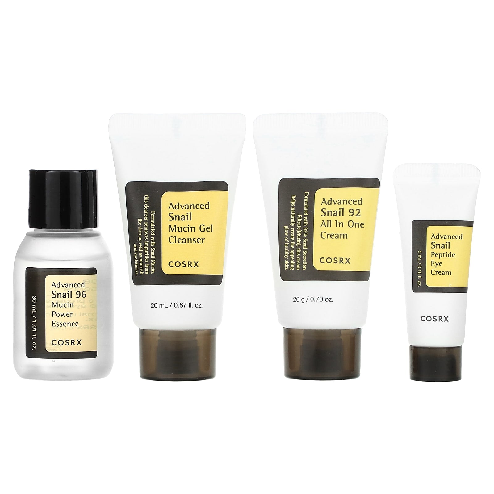 All About Snail Kit (Cleanser 20ml, Essence 30ml, Cream 20g, Eye cream 5ml)