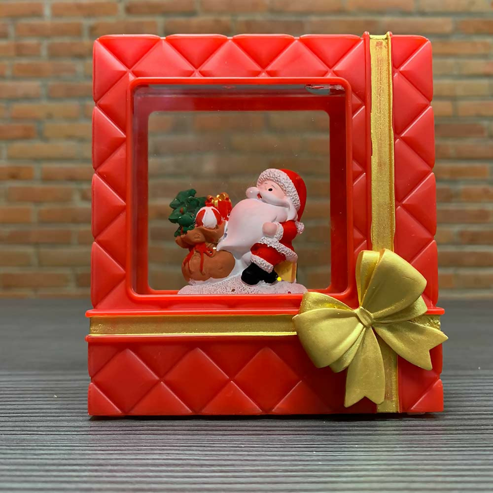 Caja de Regalo Navideña con Figura de Santa Claus y Nieve Brillante