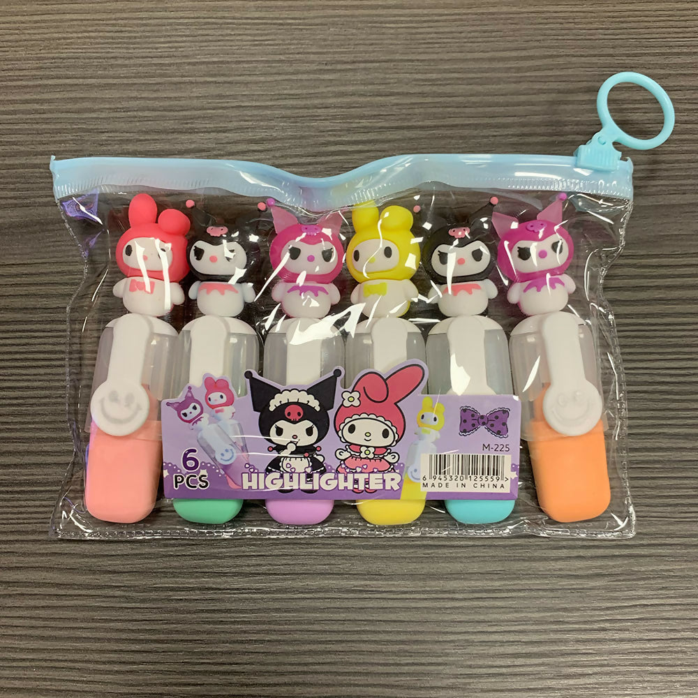 Set de 6 Marcadores Fluorescentes Kawaii con Personajes Sanrio Hello Kitty