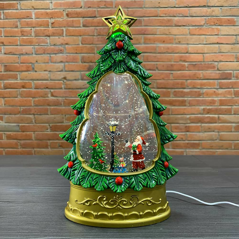 Árbol de Navidad Decorativo con Luz LED y Escena de Santa con un Faro