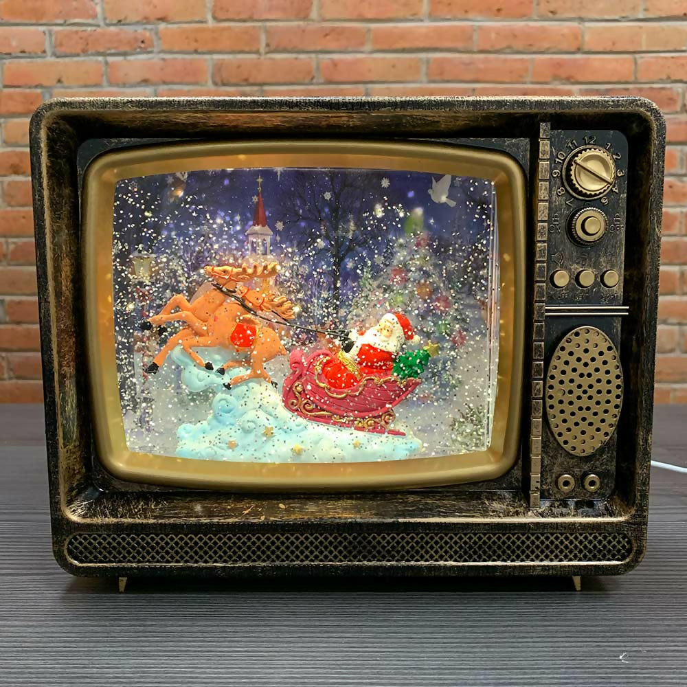 Televisor Retro Decorativo con Escena Navideña y Efecto Nieve