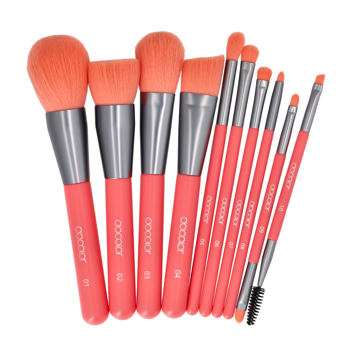 Neon Orange - 10 Pieces Syenthetic Brush Set