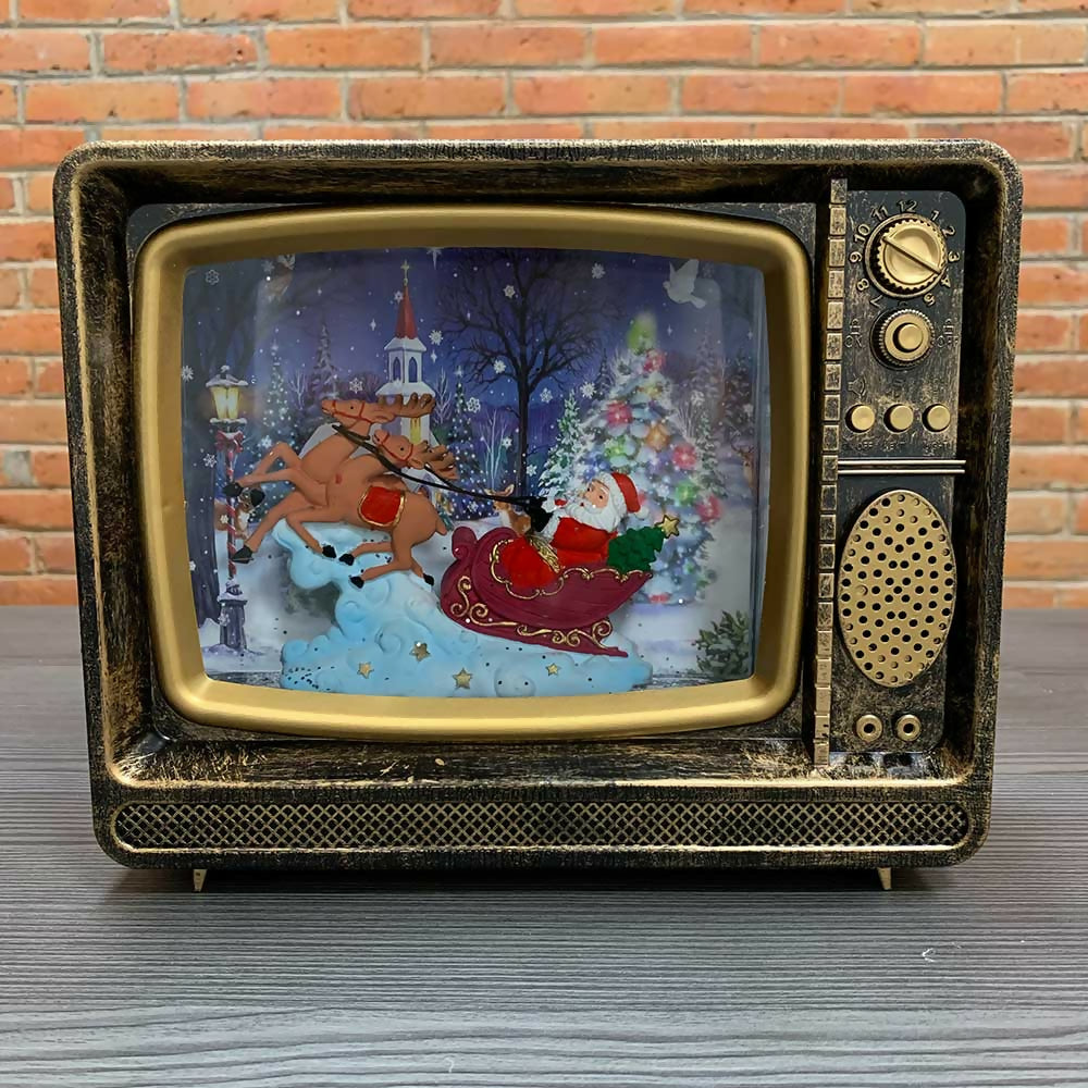 Televisor Retro Decorativo con Escena Navideña y Efecto Nieve