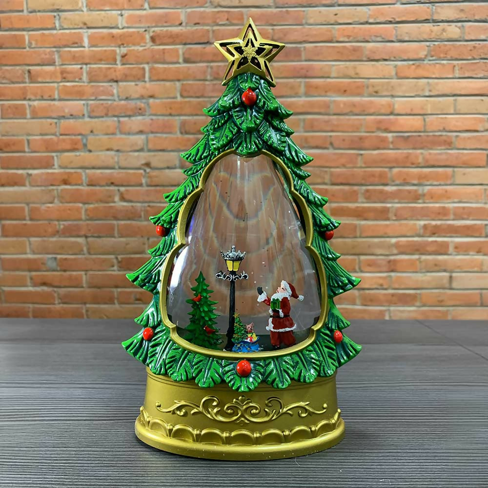 Árbol de Navidad Decorativo con Luz LED y Escena de Santa con un Faro