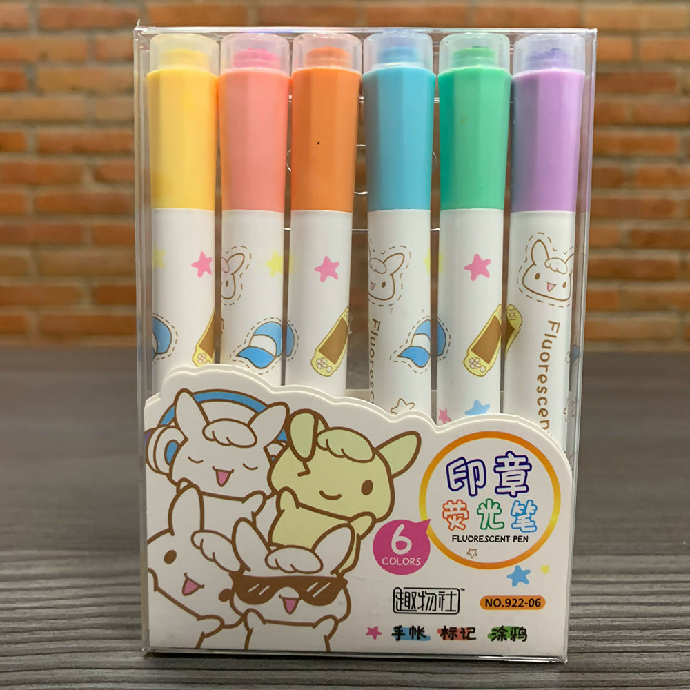 Set de 6 Marcadores Kawaii - Colores Pastel