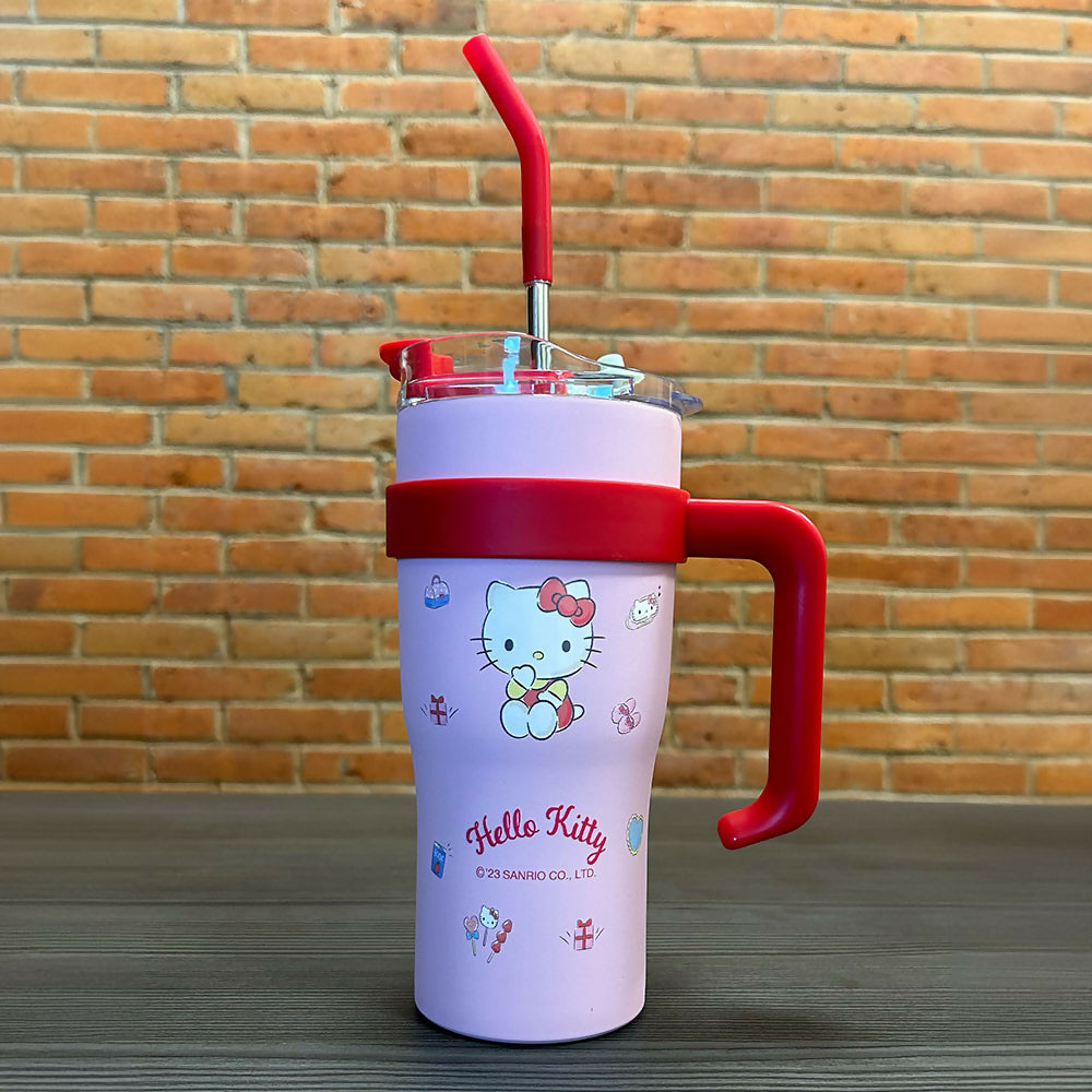 Vaso Termo con Tapa y Asa de Hello Kitty, Color Rosa