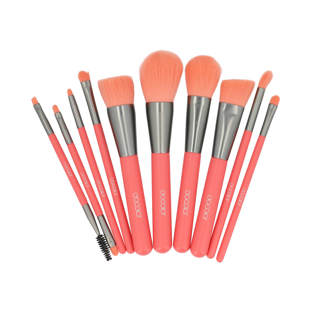 10 Pieces Neon Peach Makeup Brush Set Docolor