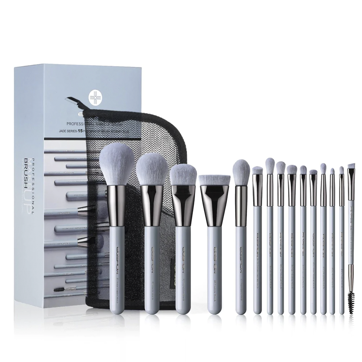 JADE SERIES - 15 Pieces Makeup Brush Kit / Baby Blue